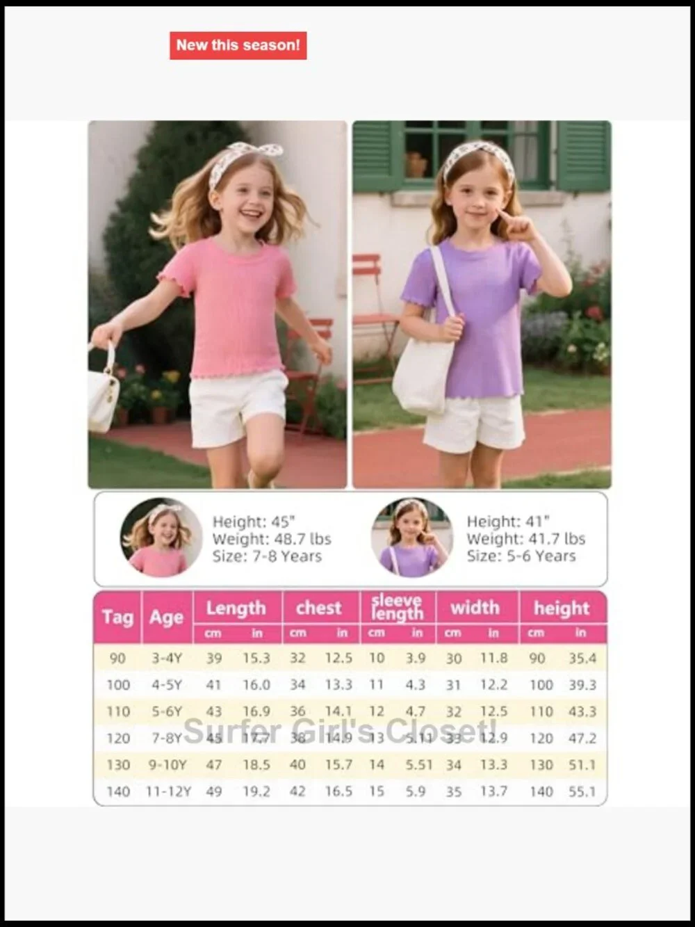 Girls Summer Ribbed Knit Short Sleeve T-Shirts Lettuce Trim Casual Blouse Tops
